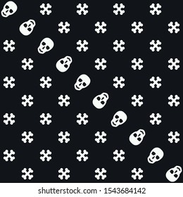 Scary pattern. Seamless vector background with white crossed bones and skulls on black backdrop