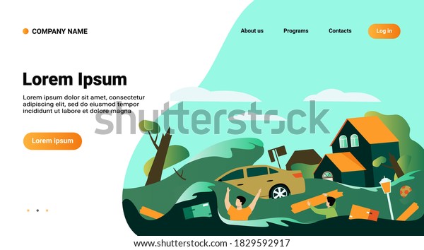 Scary
people drowning in water isolated flat vector illustration. Cartoon
submerged houses, drowned car during flood or tsunami. Natural
disaster, climate change and emergency
concept