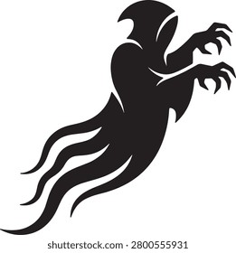 Scary phantom silhouette, tattered floating wraith, spooky.
