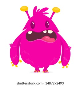 Scary pink cartoon monster yelling. Vector illustration