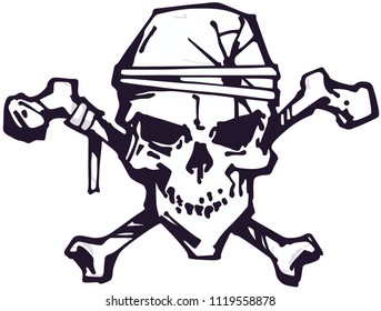 scary pirate skull with bones