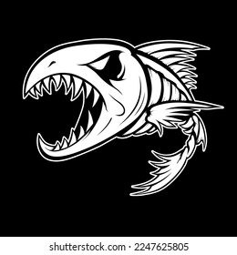 Scary Predator Fish Skeleton Vector Isolated on Blank Background