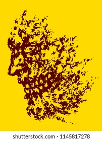 Scary profile face with maniacal expression. Vector illustration. Scary monster character.
