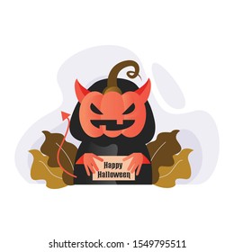 Scary Pumkin Holding Card vector illustration