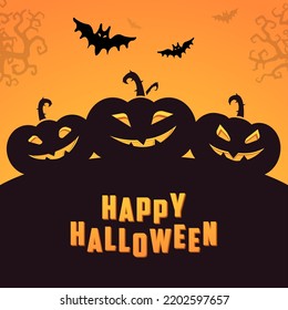 Scary Pumpkin Bats Happy Halloween Social Media Banner Poster Background Vector Illustration