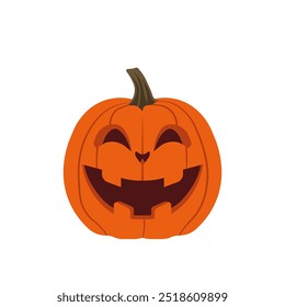 Calabaza aterradora con ojos espeluznantes y cara sonriente para la decoración de Halloween y la tradición del truco o trato, diseño de Ilustración vectorial plana