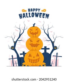 Scary pumpkin with different expression on halloween concept illustration