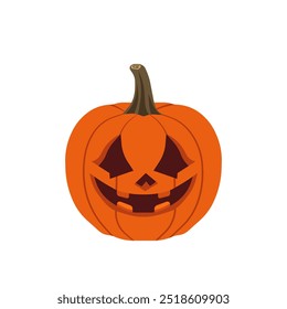 Calabaza aterradora con los ojos del mal y la cara sonriente para la decoración de Halloween y la tradición del truco-o-trato, diseño plano de la Ilustración vectorial