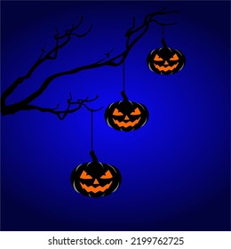 scary pumpkin face background illustration hanging on the tree