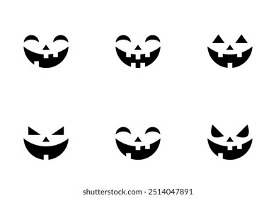 Scary Pumpkin Faces Set. Jack O Lantern Face. Pumpkin Face Template. Simple Creepy Horror Vector Illustrations.