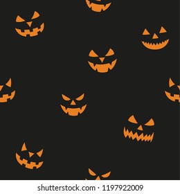 Scary pumpkin faces white on black background. Seamless vector pattern, fully editable. Perfect for Halloween.