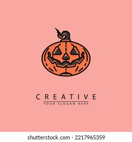 scary pumpkin ghost head mascot logo icon. vector illustration of pumpkin fruit ghost, simple flat design. great for halloween day, entertainment etc.