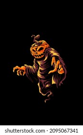 Scary pumpkin ghost vector illustration
