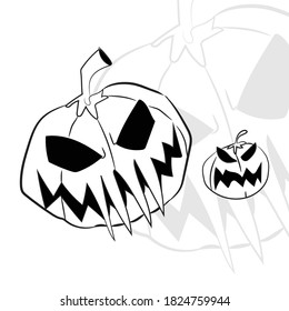 Scary Pumpkin Halloween Black & White Drawing 