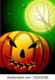 Scary pumpkin in the Halloween night. EPS 10.