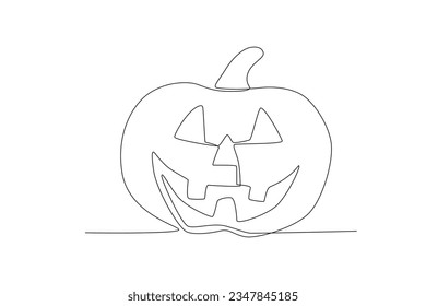 A scary pumpkin at a Halloween party. Halloween one-line drawing