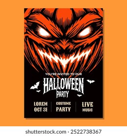 Cartaz de festa de Halloween de abóbora assustadora com Eerie Face Design