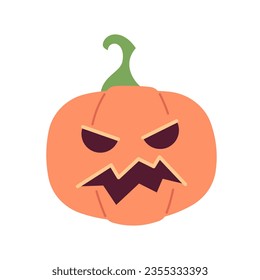 Scary pumpkin halloween semi flat colour vector object. Carving pumpkin face. October holidays. Editable cartoon clip art icon on white background. Simple spot illustration for web graphic design