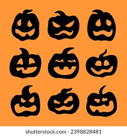Scary Pumpkin Halloween Silhouette Art. Black Pumpkin. Pumpkin Face.