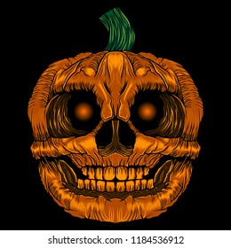 scary pumpkin Halloween vector illustration on dark background