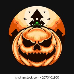 Scary Pumpkin Halloween Vector illustration Tshirt design