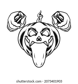 Scary Pumpkin Halloween Vector illustration Tshirt design