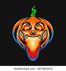 Scary Pumpkin Halloween Vector illustration Tshirt design