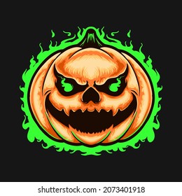 Scary Pumpkin Halloween Vector illustration Tshirt design