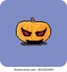 cabeza de calabaza aterradora con estilo de arte píxel