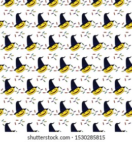 Scary pumpkin head with witch hat pattern