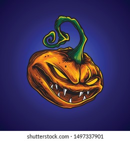 Scary Pumpkin Helloween Vector Illustration