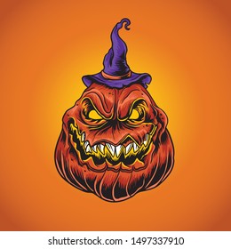 Scary Pumpkin Helloween Vector Illustration