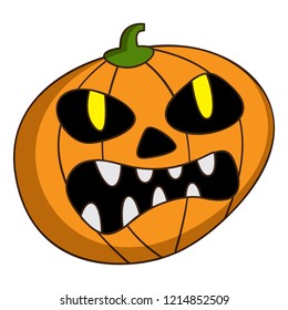 Scary pumpkin icon. Cartoon of scary pumpkin vector icon for web design