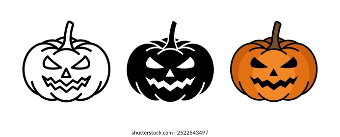 Icono de calabaza de miedo. Ilustración vectorial de cara malvada de Halloween. Símbolo de calabaza malvada. Signo de dibujos animados de decoración de Halloween. Pictograma de la linterna de calabaza aislado.