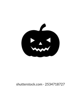 Scary pumpkin icon Halloween lantern with carving face isolated on white Background.