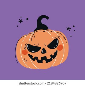 Scary pumpkin icon. Halloween social media stickers. Scary and fictional character. Panic, horror and fear. Symbol of traditional autumn holiday. Monster, evil forces. Cartoon flat vector illustration