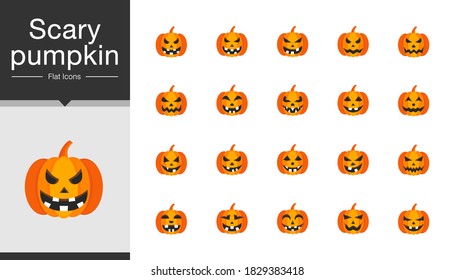Scary pumpkin icons. Flat design. For presentation, mobile application, web design. Vector illustration.