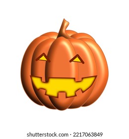 Scary pumpkin jack-o-lantern with creepy toothy smile and fiery glow inside realistic vector illustration isolated on white background. Traditional decoration, symbol of halloween holiday celebration.