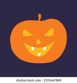 Scary pumpkin lantern on a dark background. Flat vector illustration. 