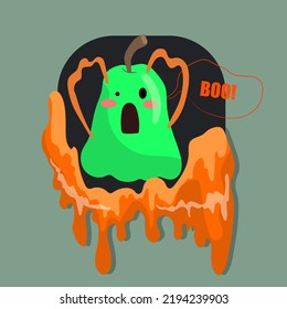 Scary pumpkin monster scares everyone.  For the Halloween holiday, postcards, cards, banners, stickers, posters, prints on clothes, decoration of cafes, shops.