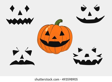 scary pumpkin on Halloween and different variants of  face