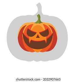 Scary pumpkin on a white background. The main symbol of the holiday Happy Halloween. Hipster orange pumpkins with a smile for Halloween holiday. Vector illustration