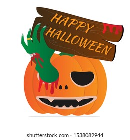 Scary pumpkin pouncing on a zombie

