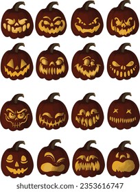 scary pumpkin set for halloween .