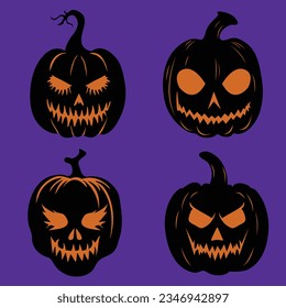 Scary Pumpkin Silhouette Cartoon set