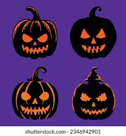 Scary Pumpkin Silhouette Cartoon set