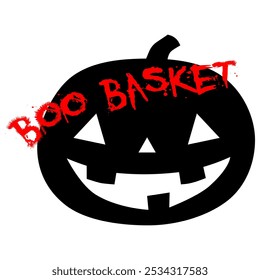 Scary pumpkin silhouette with the inscription: boo basket. Halloween celebration. Halloween pumpkin face. Vector illustration 