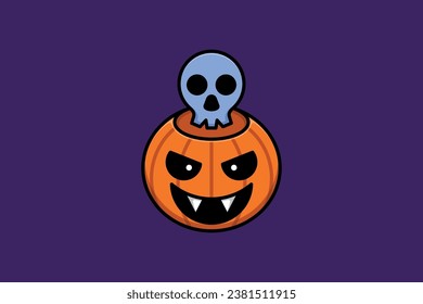 diseño del logotipo de la plantilla del vector del cráneo de calabaza espantosa