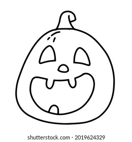 Calabaza aterradora con una sonrisa en estilo doodle. Concepto de Halloween. Colores. Ilustración del vector