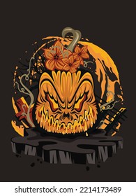 espantoso vector de calabaza en la noche de Halloween